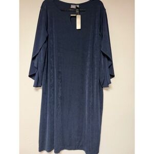 Chicos Travelers Dress Womens 4 XL Navy Blue NWT Bell Sleeve Gold Hardware 8436